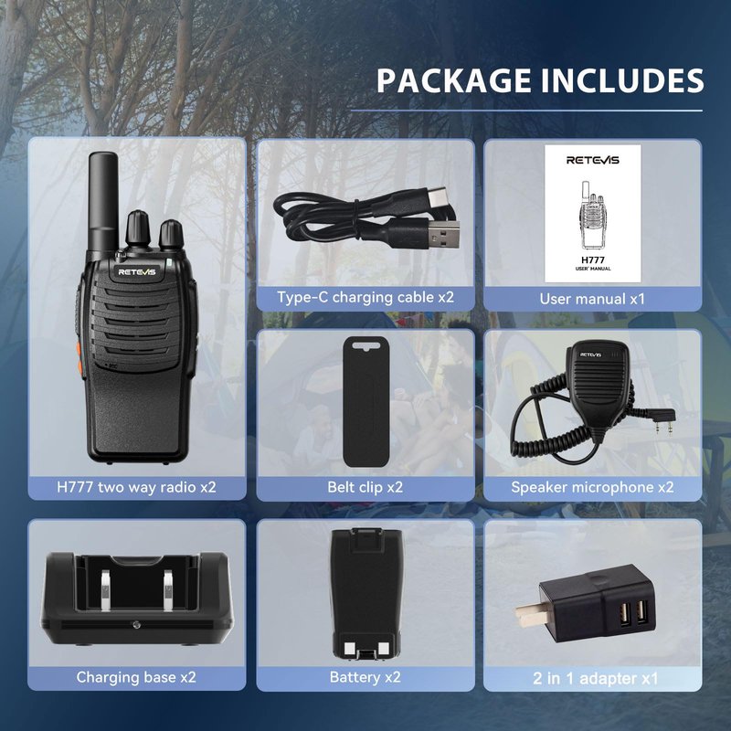 Retevis H-777 Rechargeable Walkie Talkies with Speaker Mic, Long Range 2 Way Radios, Portable FRS Two Way Radios with LED Flashlight(Black, 2 Pack)