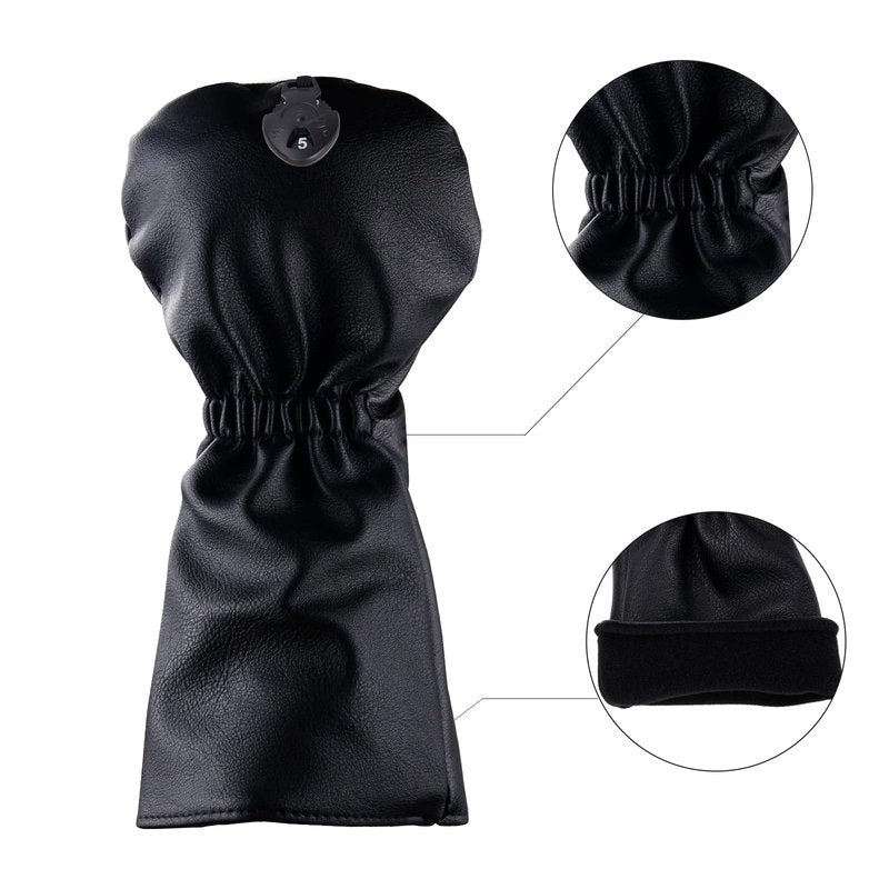 Andux 4pcs/Set Tee Pattern PU Golf Wood Club Head Covers 460cc Driver Fairway Woods Hybrids Covers Black