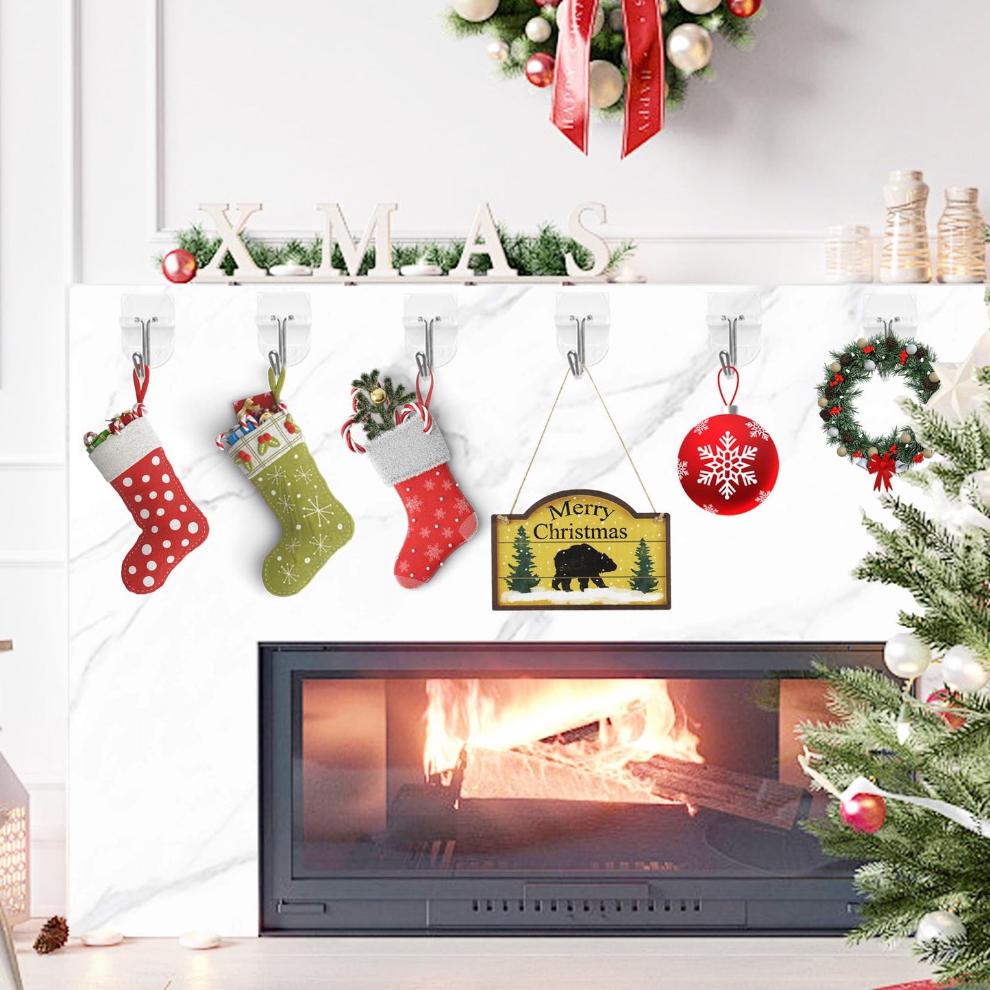 15 Small Wall Hooks for Hanging, with 20 Removable Strips, Clear Hanger Hooks, Damage-Free Utility Hooks with Adhesive Strips, Wire Toggle Wall Hook for Key, Hat, Decor, Door, Clear, Value Pack