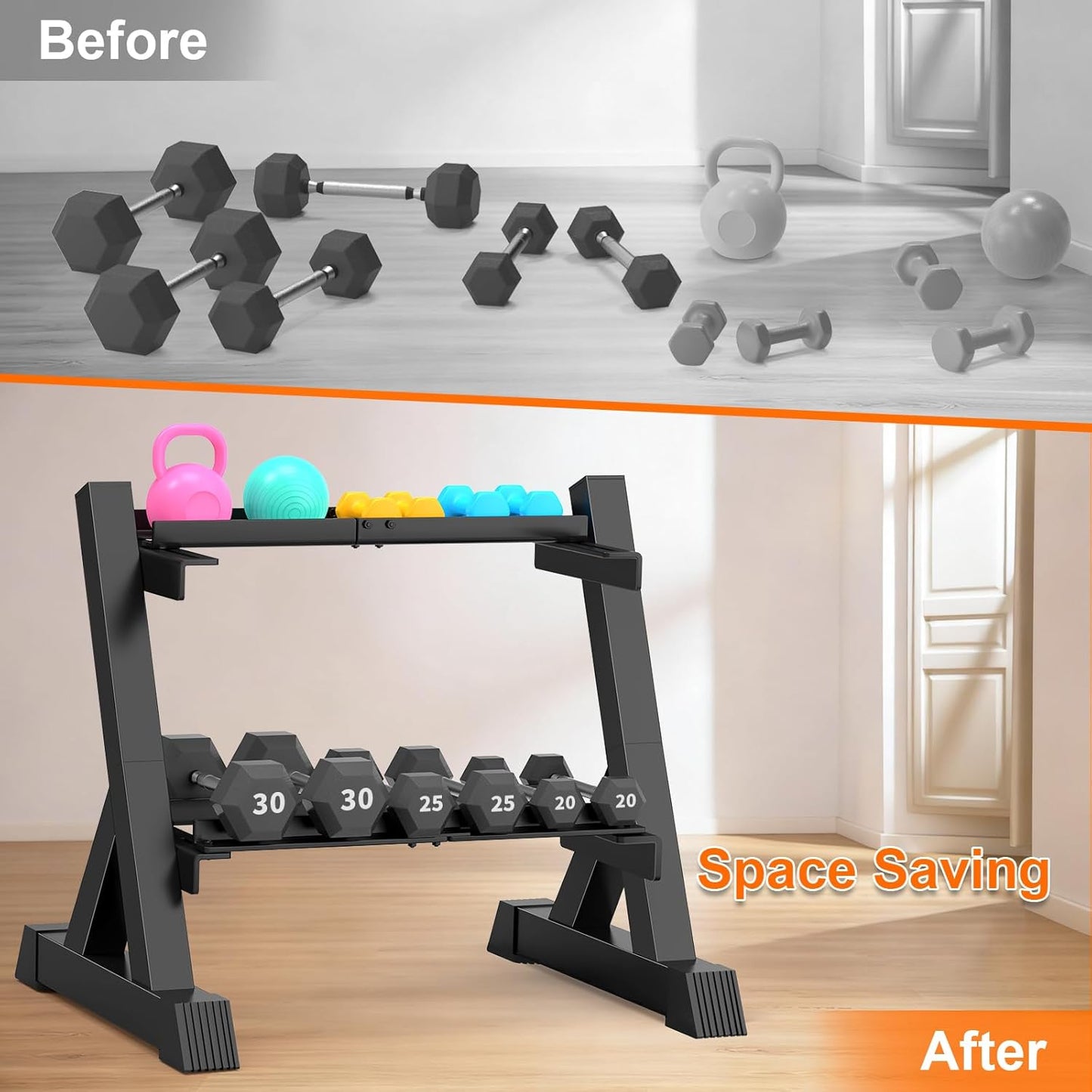 TomCare Dumbbell Rack - Heavy-Duty 2-Tier Adjustable Weight Stand for Home Gym | 33" Length, 360 lb Capacity