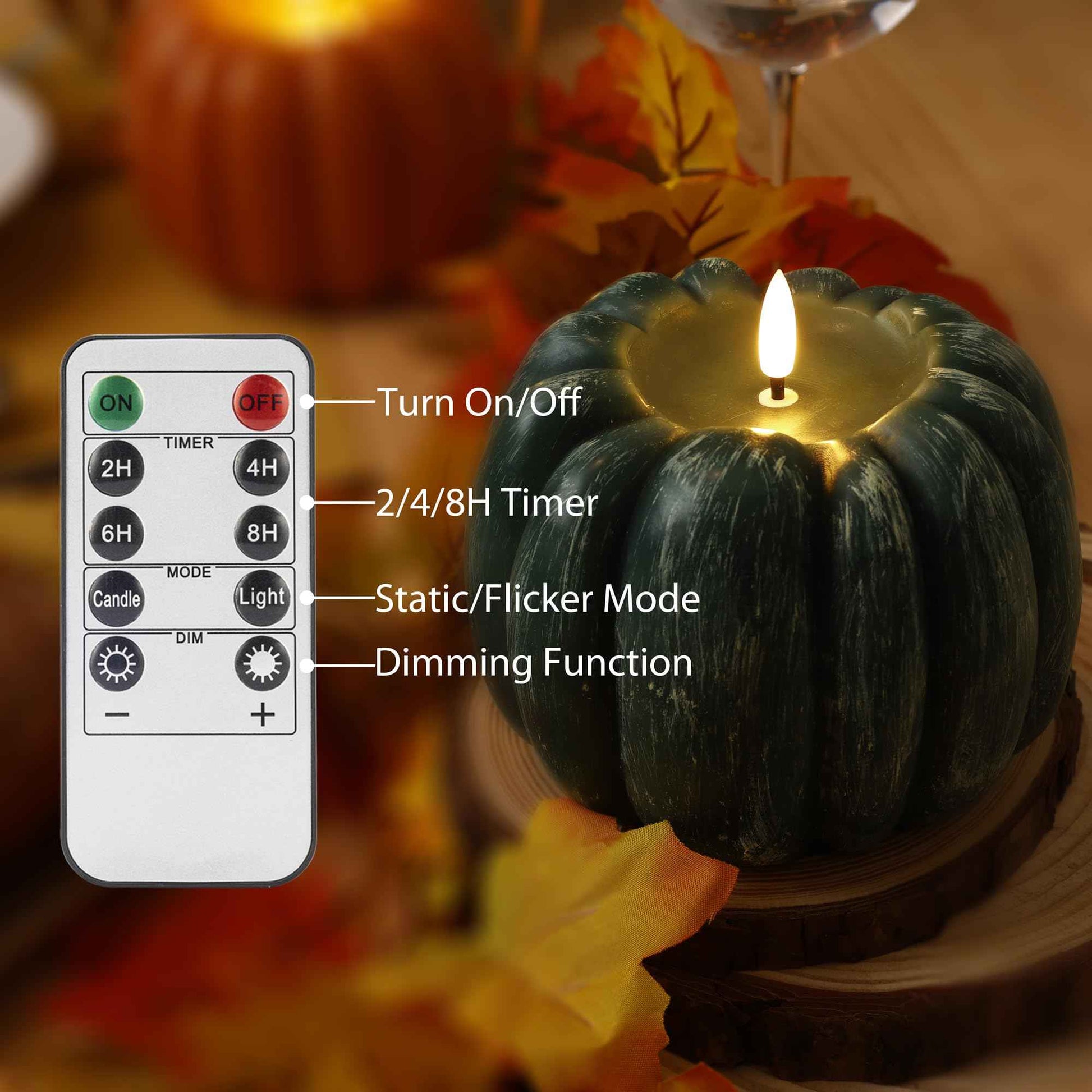 AFINETH Fall Pumpkin Flameless Candles Flickering LED Candles Battery Operated for Home,Halloween,Thanksgiving, Green