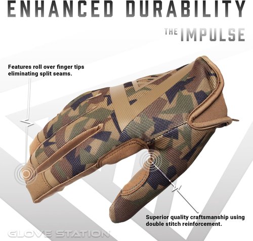 Glove Station Impulse 1.0 Touchscreen Gloves for Men - Suede Leather & Spandex for Motorcycle, Airsoft, Paintball & Work