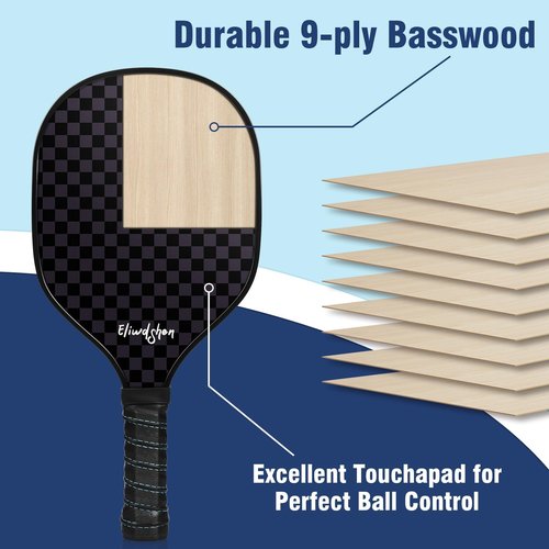 Eliwdshen Pickleball Paddles-Set of 4 Rackets with 4 pickleballs and Bag |Racket Meets USAPA Standards| Durable Design | Pickleball Racket Set for Men, Women and Children (Black)