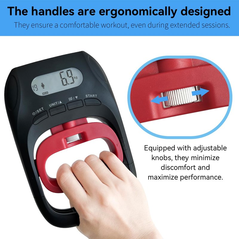 SUGOOE Grip Strength Tester Trainer, LCD Hand Dynamometer with 19-User Memory, Max 400lbs/180kg Capacity, Suitable for Sport Home Gym Use