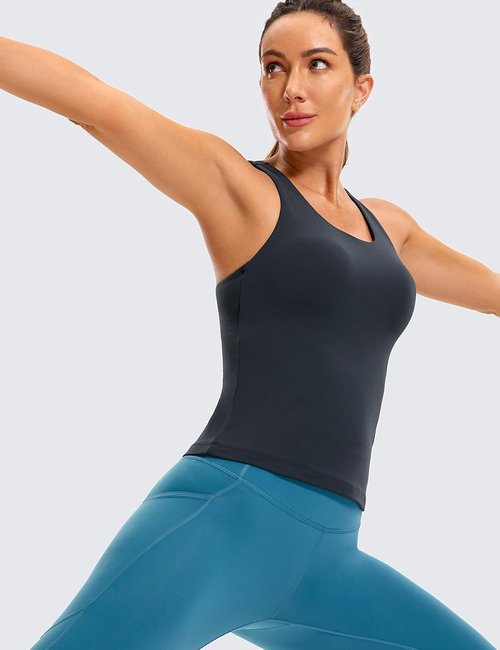 CRZ YOGA Butterluxe Workout Tank Tops for Women - Padded Spandex Athletic Shirts with Built-In Bra