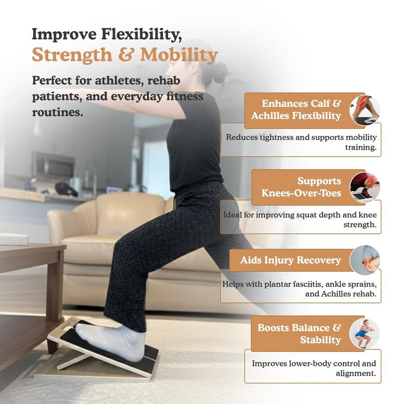 Slant Board for Calf Strecthing, Adjustable Incline Board for Knee and Ankle Heel, Portable Wooden, Calf Stretcher for Physical Therapy Equipment