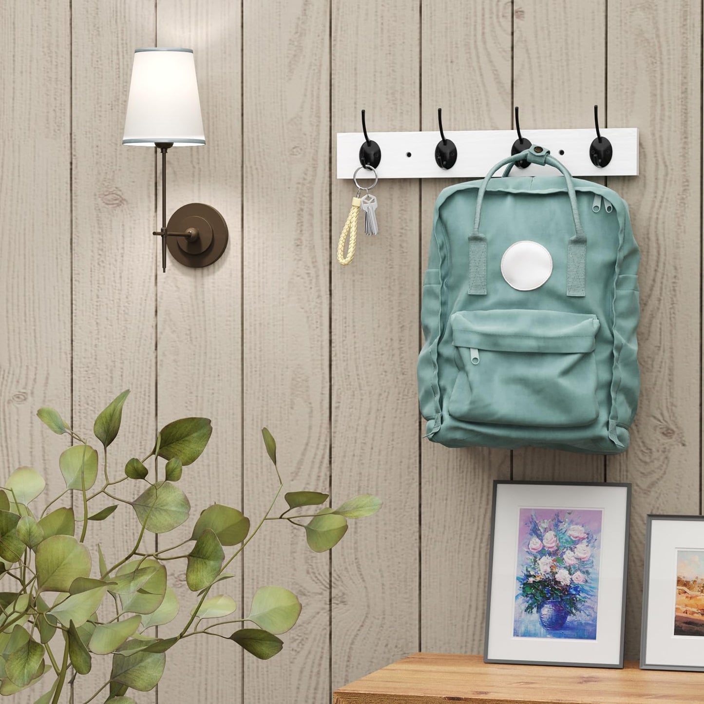 VERTORGAN Coat Hooks Wall Mount,Wooden Wall Hat Rack with 4 Hooks for Hanging Coat,Bag,Towel(White)