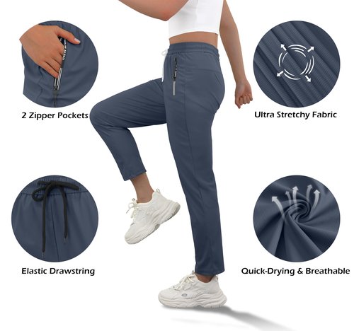 IWOLLENCE Lightweight Breathable Hiking Pants for Women Over 50 with Zipper Pockets Ladies Stretch Active Quick Dry Travel Pant Camping Workout Fishing Trousers Seniors Comfy Fit Navy Blue, L