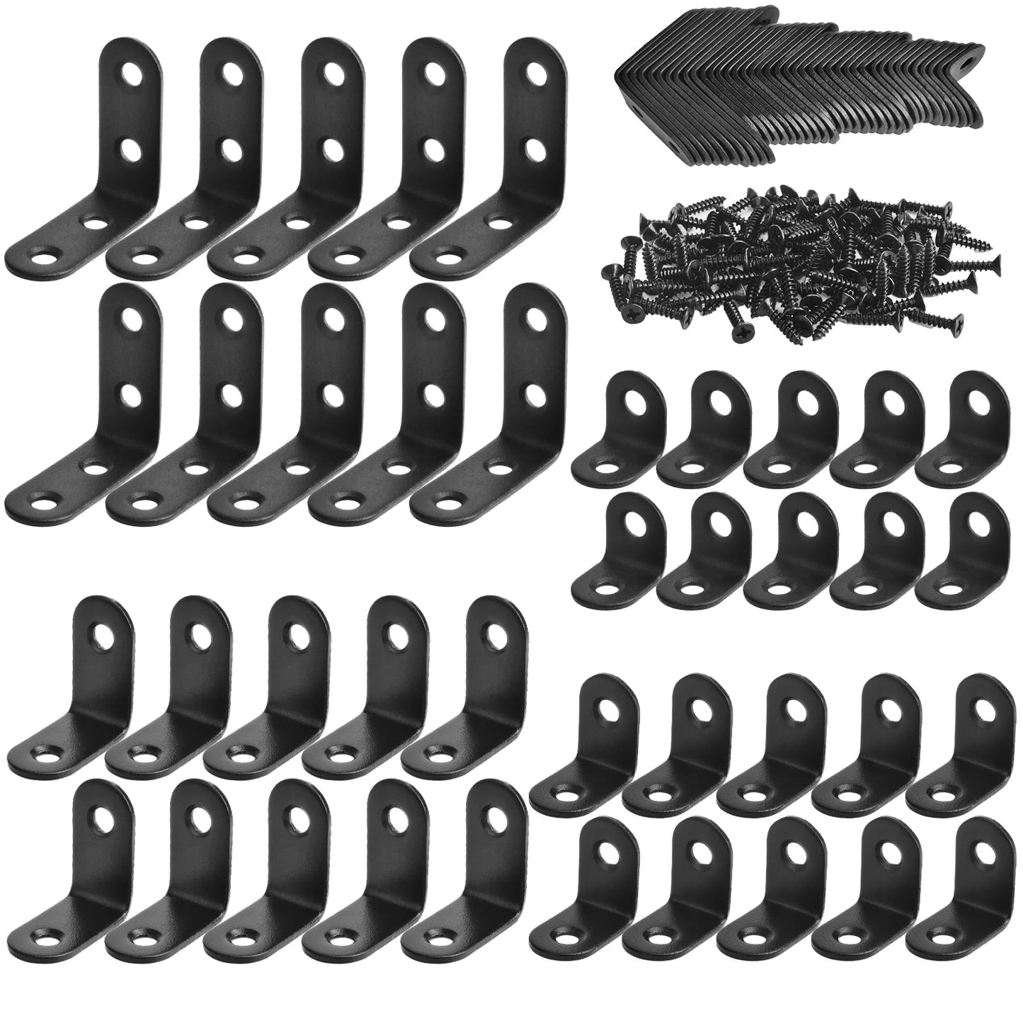 40 Pack L Shaped Corner Bracket Black 90 Degree Right Angle Metal Braces 20mm/25mm/30mm/40mm Mending Repair Plate for Furniture, Cabinets, Chairs