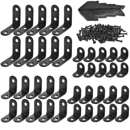 40 Pack L Shaped Corner Bracket Black 90 Degree Right Angle Metal Braces 20mm/25mm/30mm/40mm Mending Repair Plate for Furniture, Cabinets, Chairs