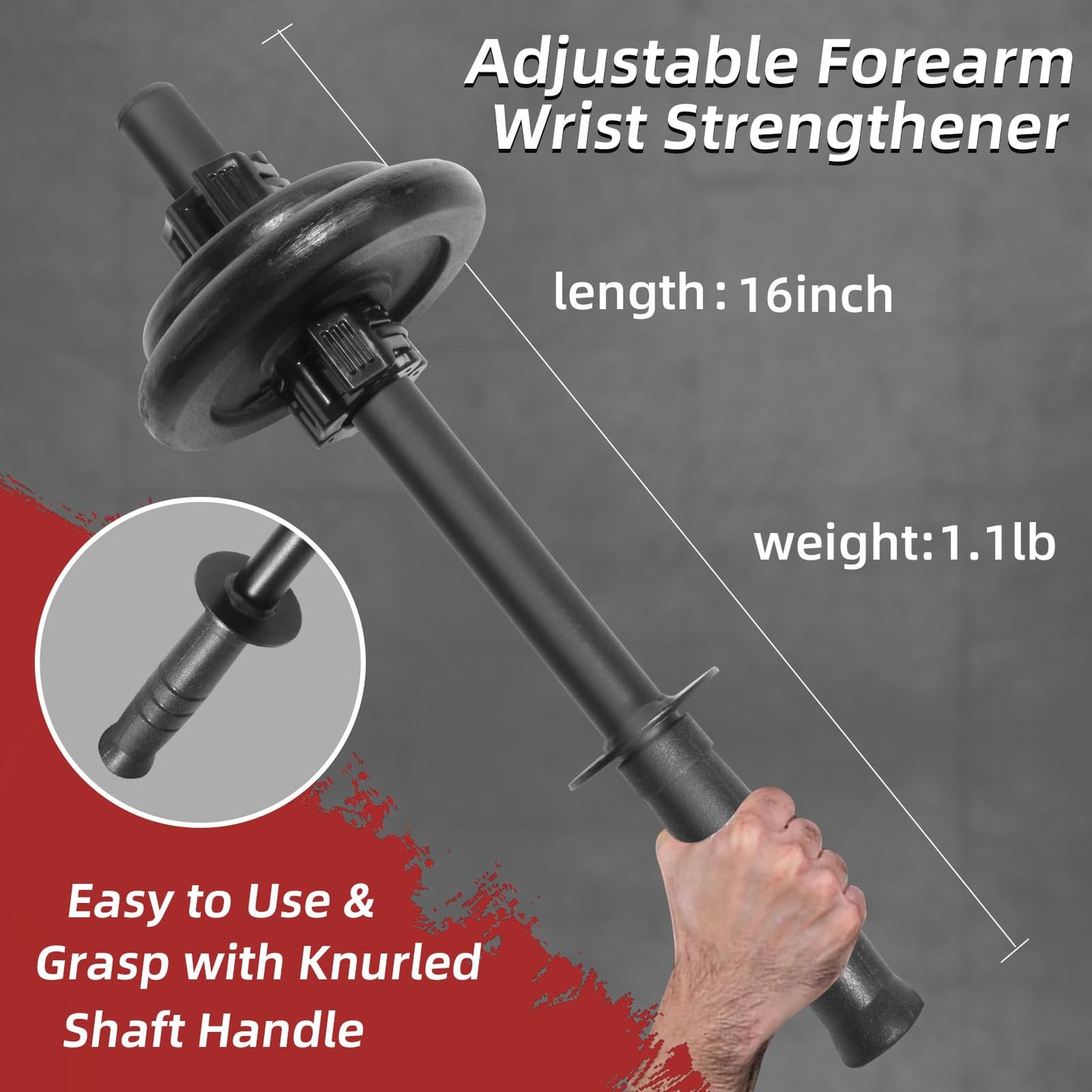 Forearm Wrist Exerciser Strengthener: Adjustable Arm Strength Trainer Grips for 1in Standard Weight Plates - Grip Handles for Forearm Strength Workout Training