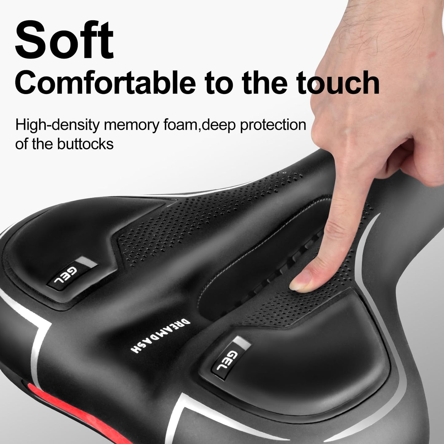 DREAMDASH Comfort Bike Saddle,Waterproof PU Bicycle Seat with Silicone Gel & Memory Foam Shock Absorbing,25x21cm Soft Bike Seat Replacement for Men Women,Mountain City Stationary Spin Bike