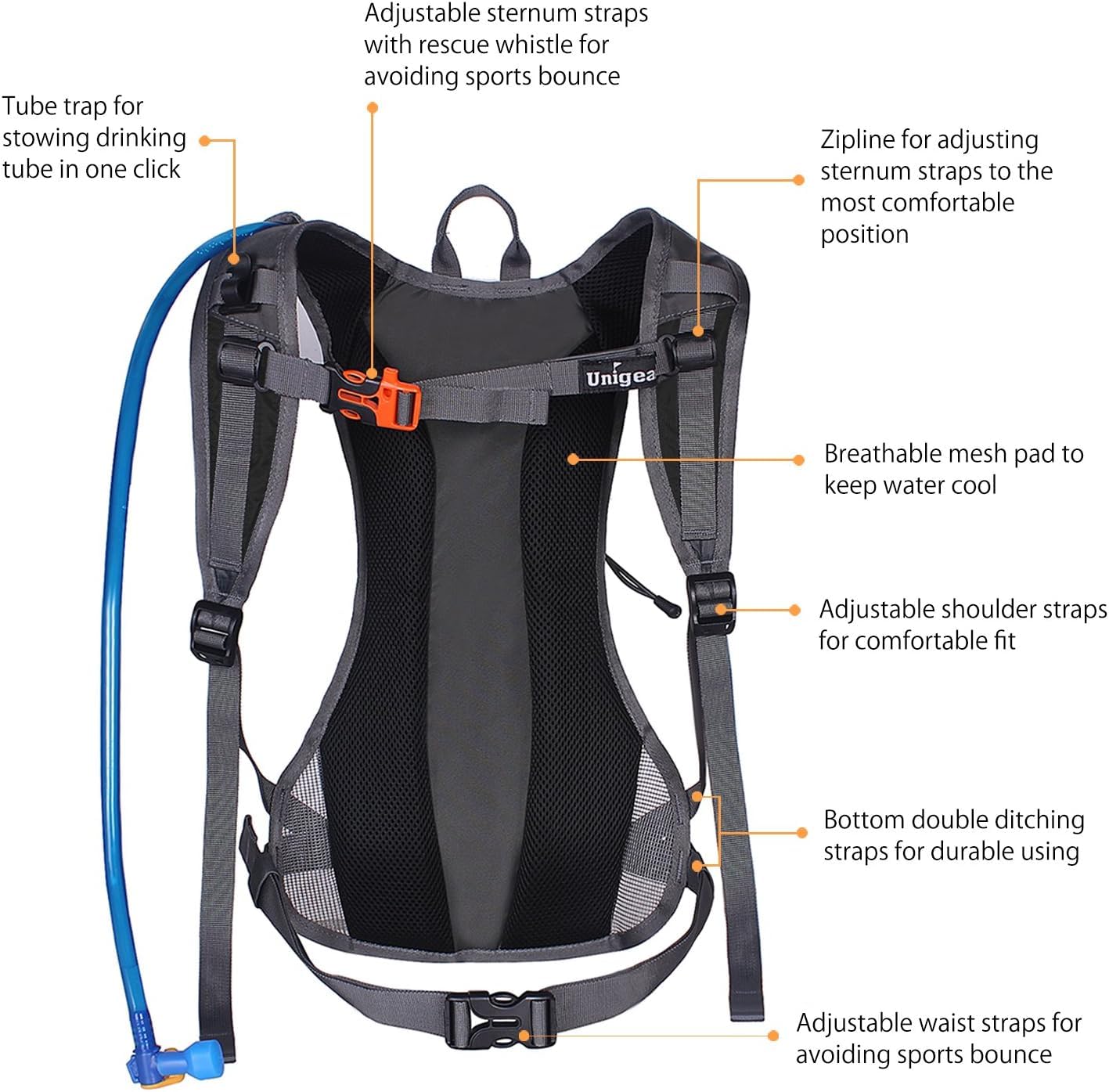 Unigear Hydration Pack Backpack with 70 oz 2L Water Bladder for Running, Hiking, Cycling, Climbing, Camping, Biking (Black)