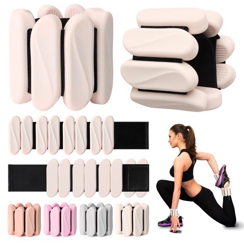Wrist Weights, 2Pack Wrist Ankle Weights for Women & Men, 2lb Adjustable Silicone Arm and Leg Weighted Bangles(1LBs Each), Fits for Yoga, Pilates, Home Gym, Jogging, Cardio, Strength Training (Beige)