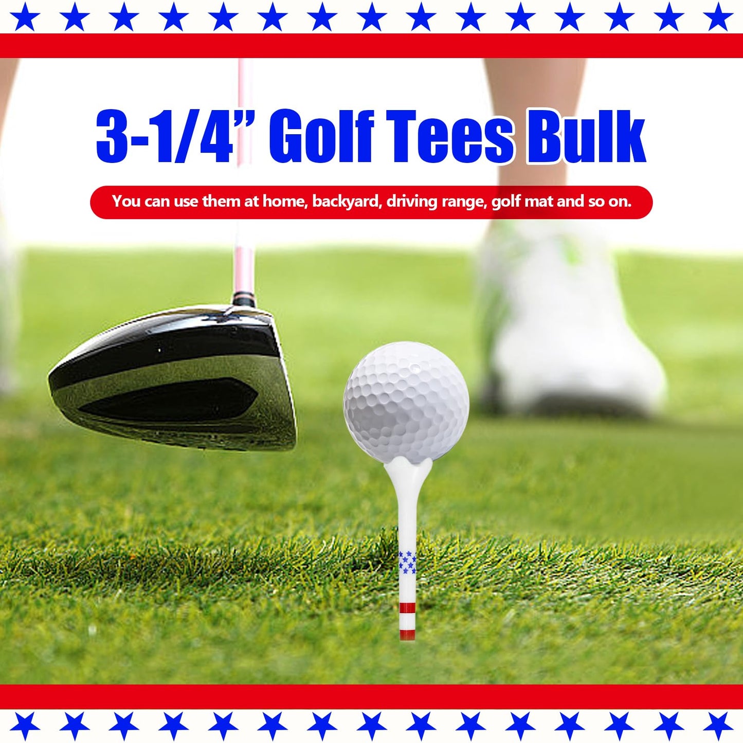 Dukars Plastic 3 1/4 Unbreakable Performance Golf Tees, Stars and Stripes, 100 Count (Stars and Stripes, Plastic)