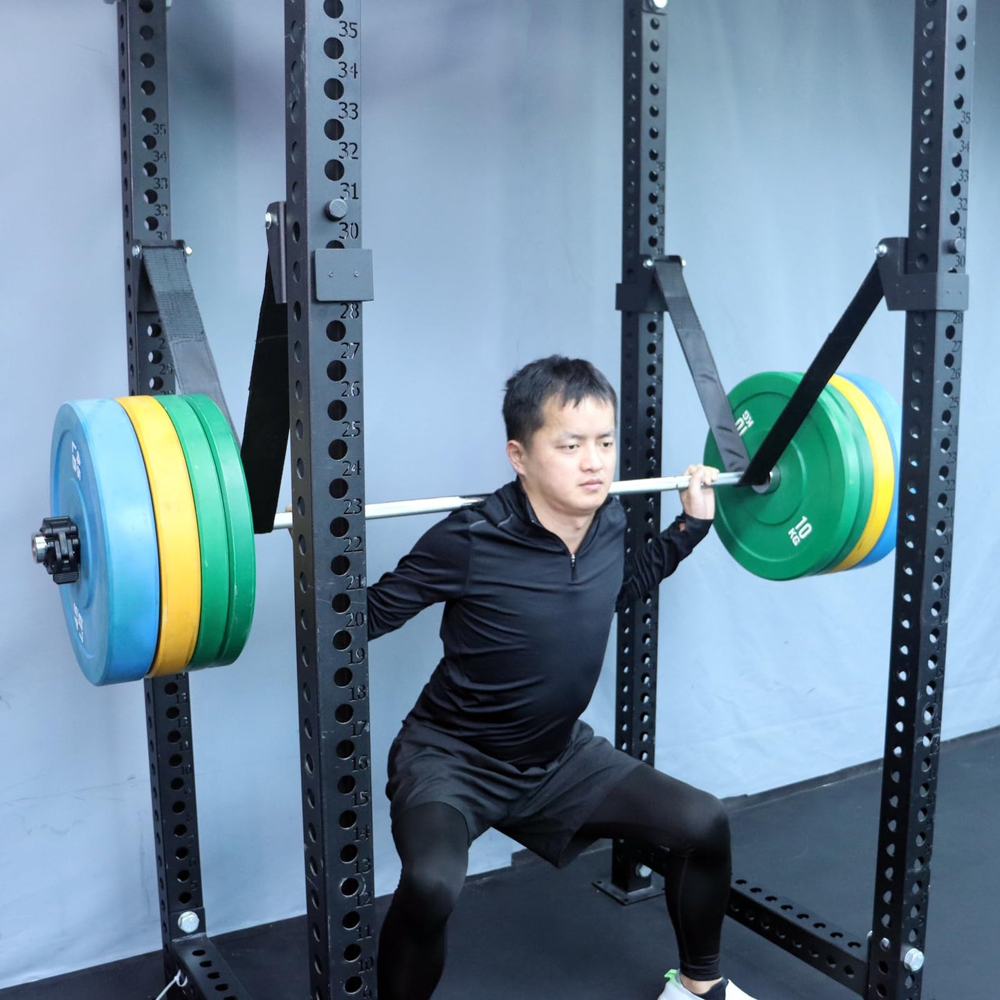 Power Rack Attachments Safety Straps Squat Rack Attachments Fit 3x3 Power Rack for Row Deadlift Bench Press Hip Thrust Chest Press and More (Black, 3"x3" Column,0.7" Aperture,Straps Length 2.62FT)