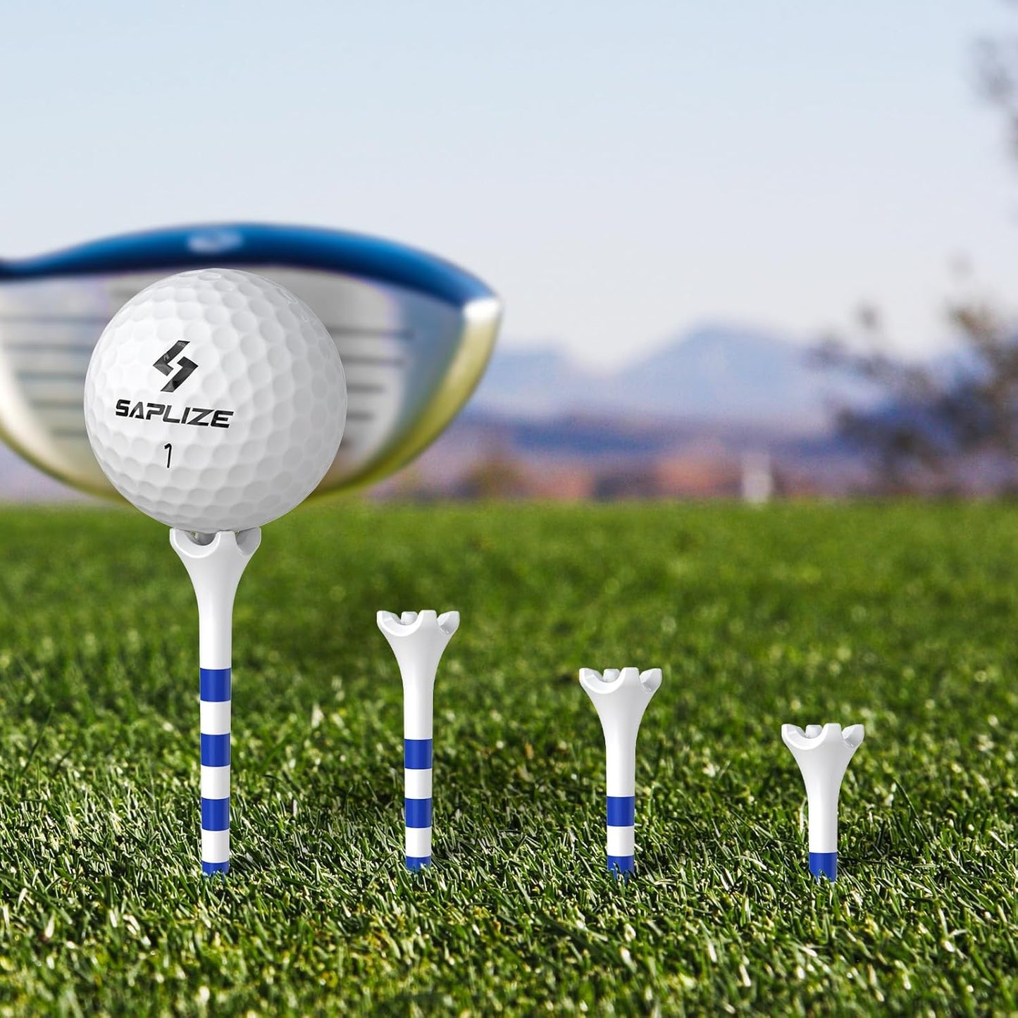 SAPLIZE Golf Tees - Upgraded 4-Prong Design for Reduced Friction & Side Spin | Available in 50/100/120/200 Pack