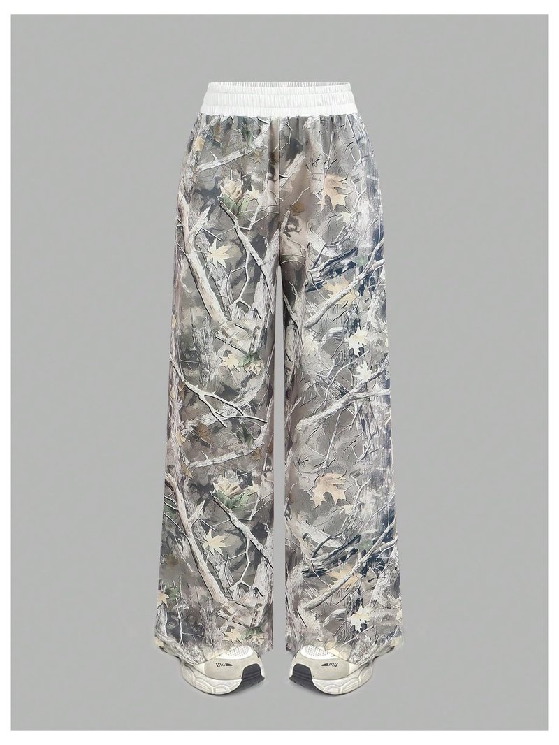 SOLY HUX Girl's Y2k Camo Sweatpants Elastic Waist Wide Leg Baggy Pants with Pockets Streetwear Army Green Camo 12Y