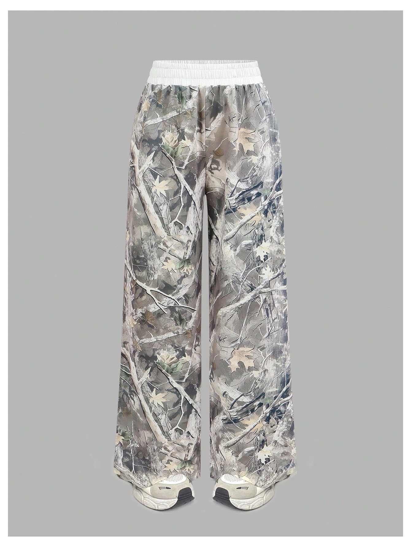 BEAUDRM Girl's Y2k Camo Graphic Baggy Sweatpants Elastic Waist Wide Leg Workout Athletic Track Pants Trousers Army Green 11Y