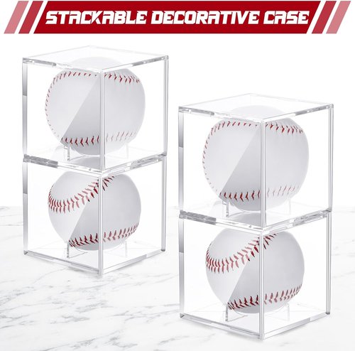Chumia Baseball Display Cases - Clear Acrylic UV Protected Cube for Official Size Balls | 12 Pack