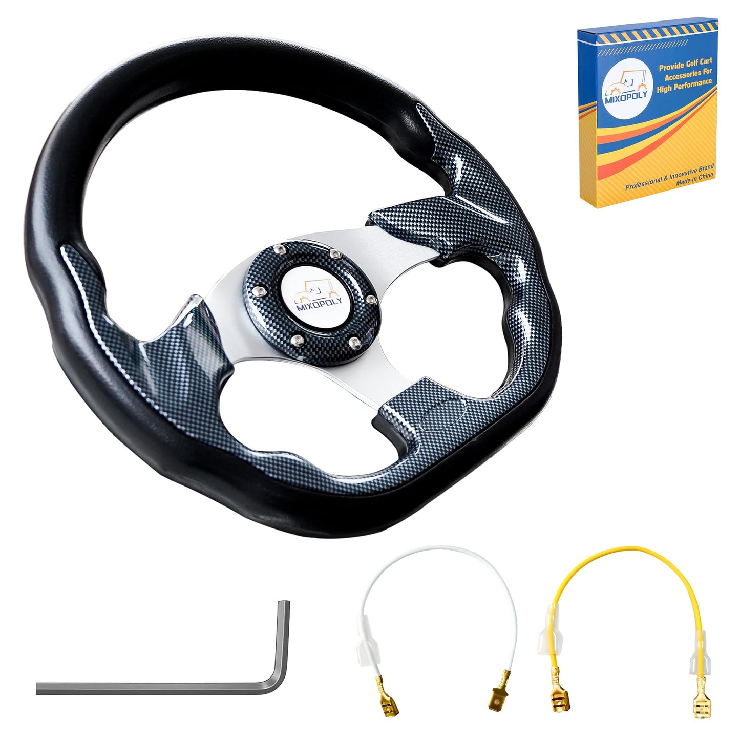 MIXOPOLY 12.5" Universal Golf Cart Steering Wheel fits Club Car DS/Precedent/Onward/Tempo, Yamaha, and EZGO TXT/RXV Golf Cart, Anti-slip and good grip (D-Shape)