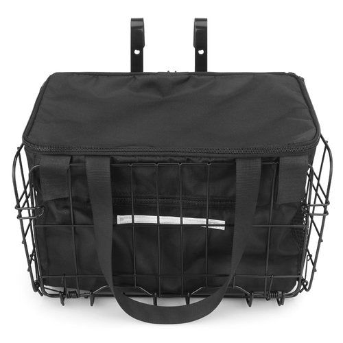 Zoofen Folding Bike Basket Front Metal Bicycle Basket for Adult Bikes,Foldable Bicycle Basket with Removable Nylon Inner Bag,Bearing 44 lbs