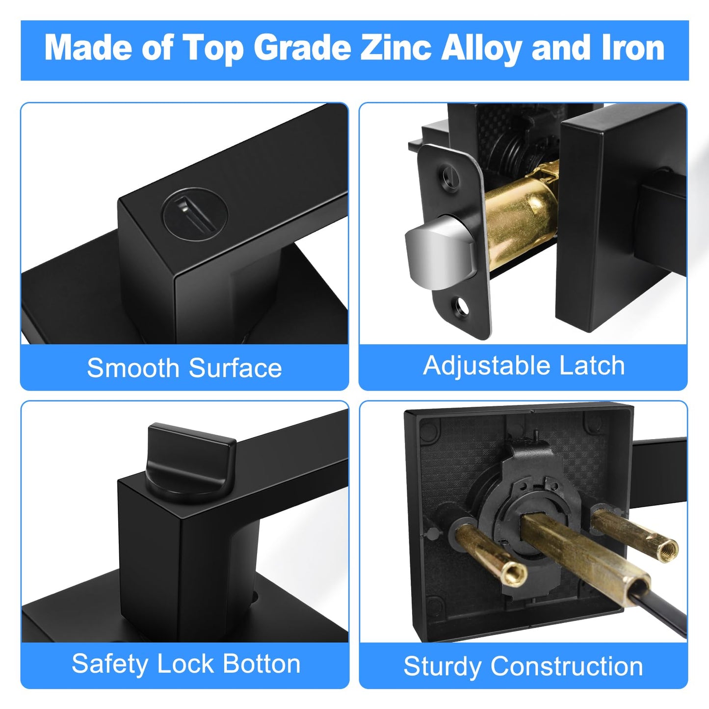 Onateel 6 Pack Modern Black Door Handles Privacy Door Levers Black Door Knobs Interior Reversible Door Locks Keyless Square Interior Door Handles