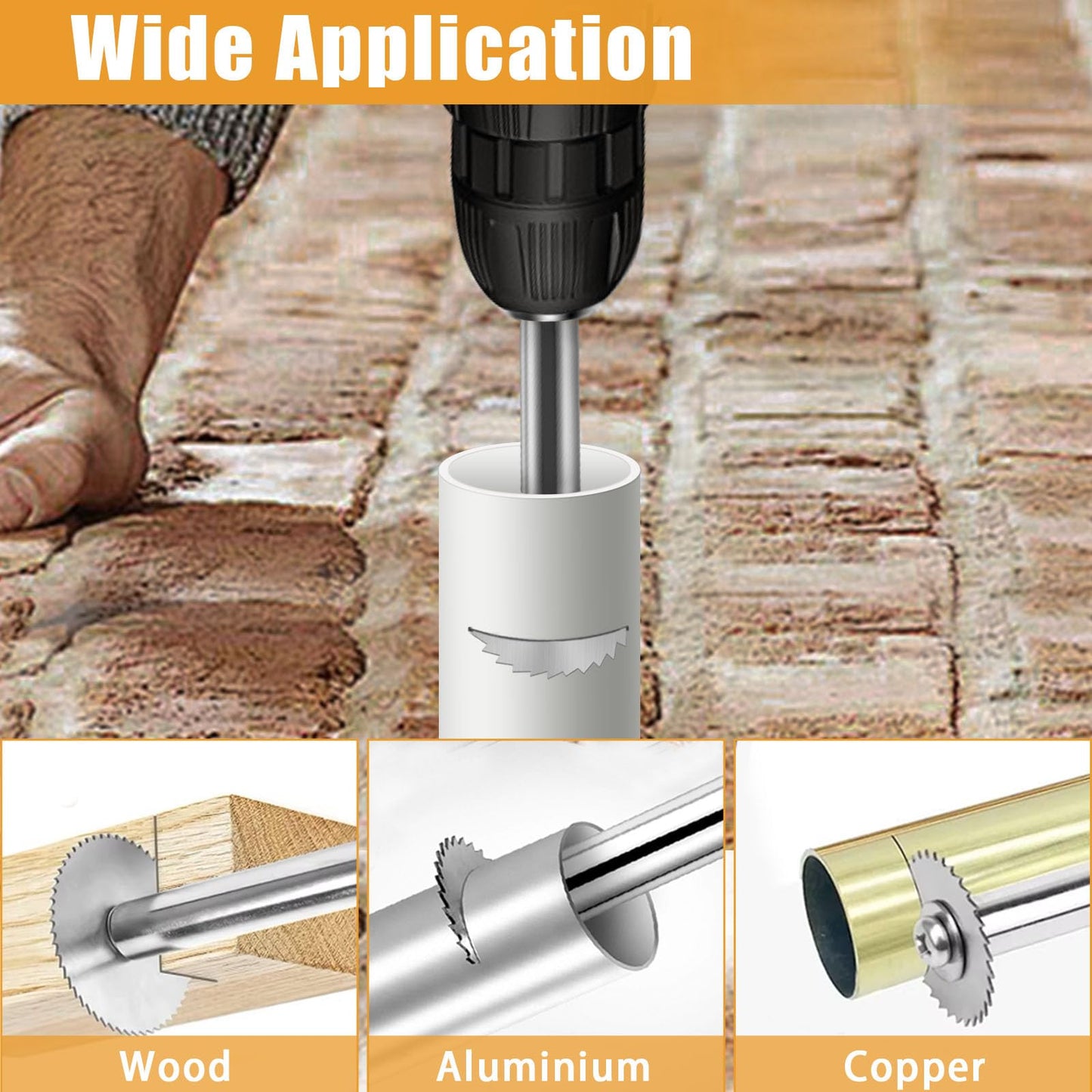 FOTYBEl Cutting Wheel for Drill, Rotary Tool Cutting Discs with 6pcs Steel Saw Blades, 1pc 1/4" Hex Long Shank, Power Rotary Tool Accessories for Cutting PVC Pipe Wood Plastic Soft Metal