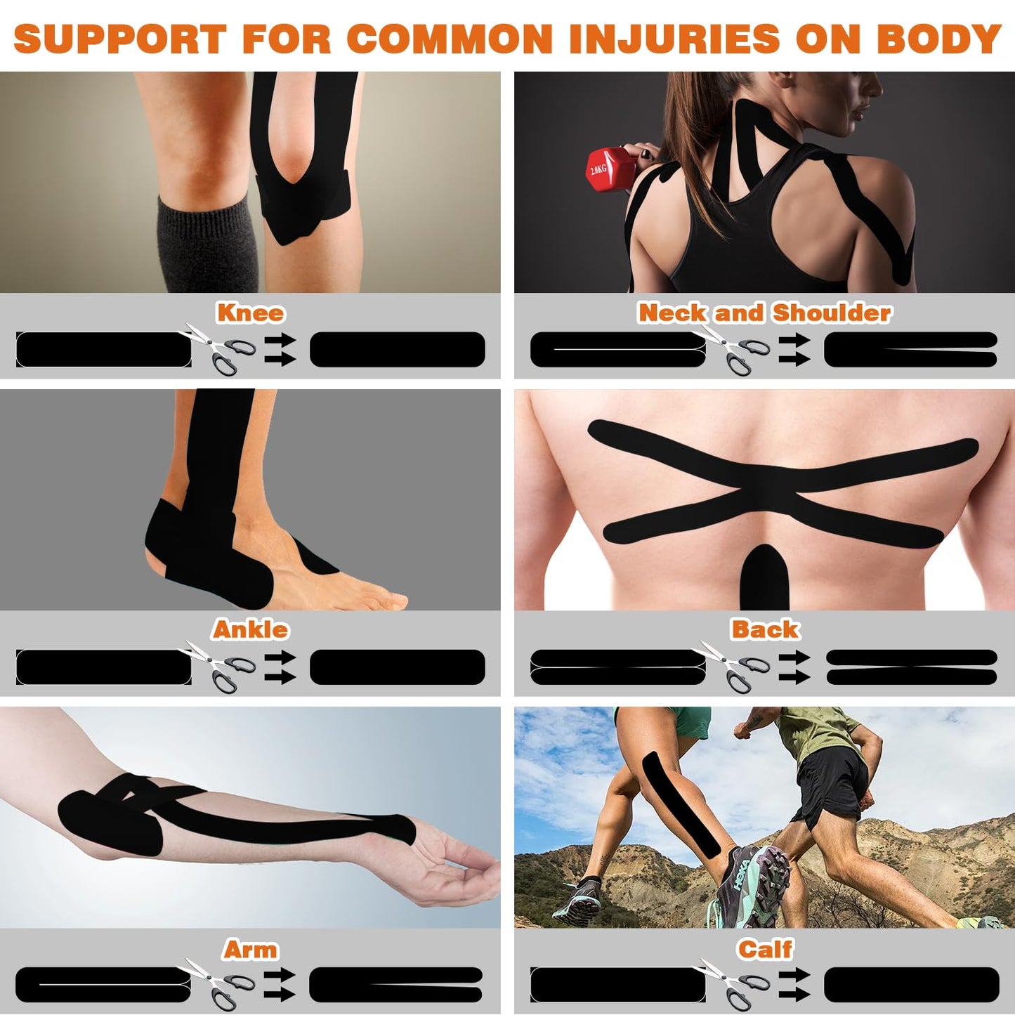Elastic Kinesiology Tape, 2-Pack, Black