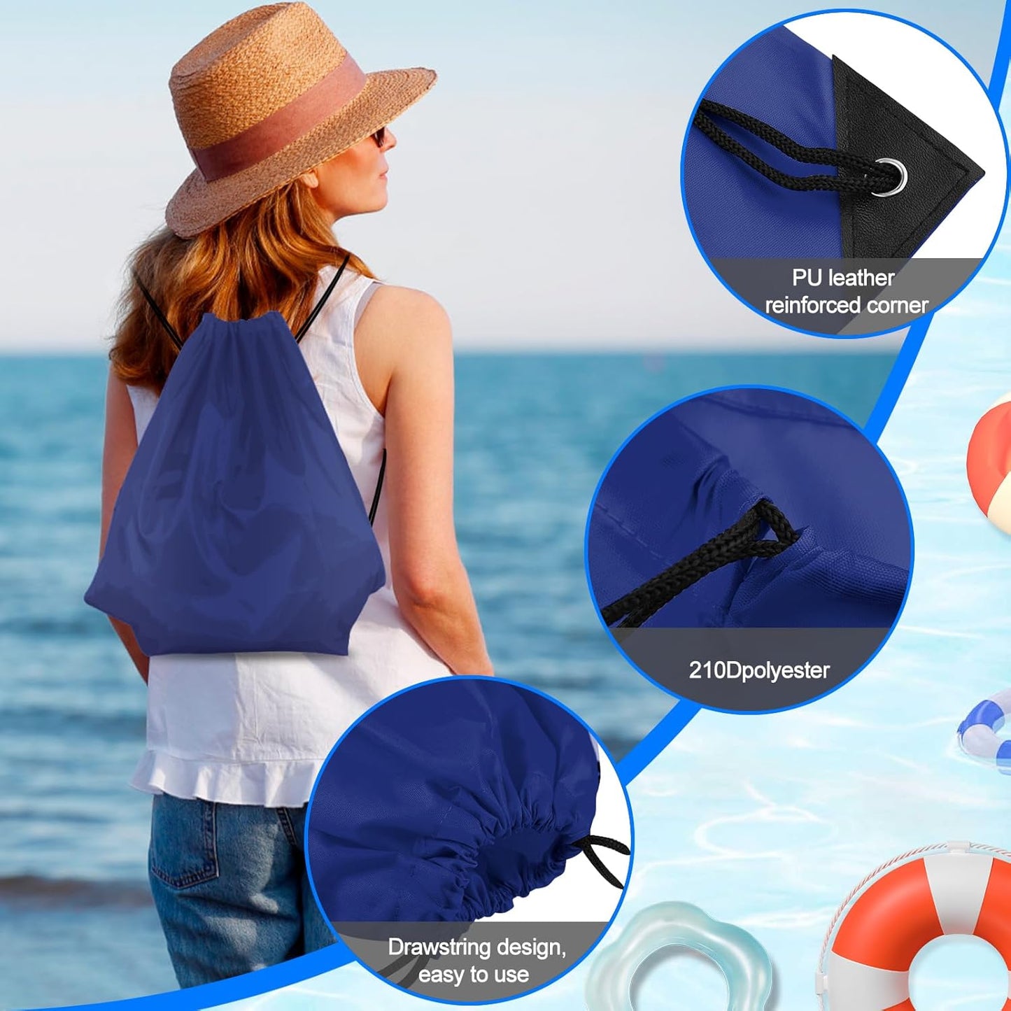 PLULON Drawstring Bags - Navy Blue Cinch Sack for Gym, Travel & Outdoor Sports | 2-Pack