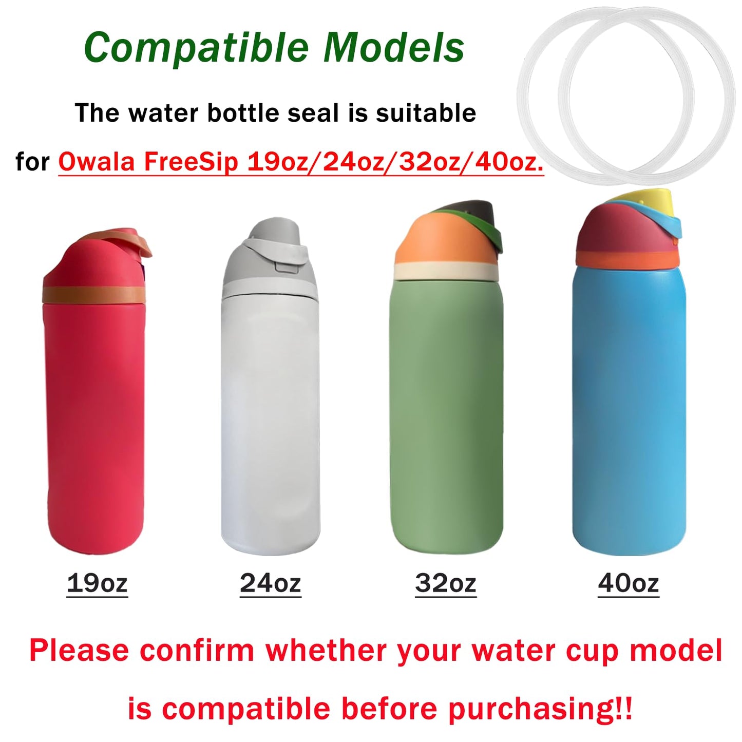 Mingxiong 6 Pcs Water Bottle Gasket Replacement for Owala FreeSip,Silicone Lid Seal O Ring,Sealing Gaskets Replacement Parts Compatible with Owala FreeSip 19/24/32/40oz Stainless Steel Cup(Clear)