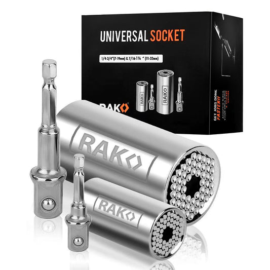 RAK Super Universal Socket Set (11-32mm 7-19mm) Universal Socket Wrench Set, Stocking Stuffer Gator Grip with Power Drill Adapter Set, Ideal Cool Gadgets Stuff Gifts for Men Dad Husband 4PCS