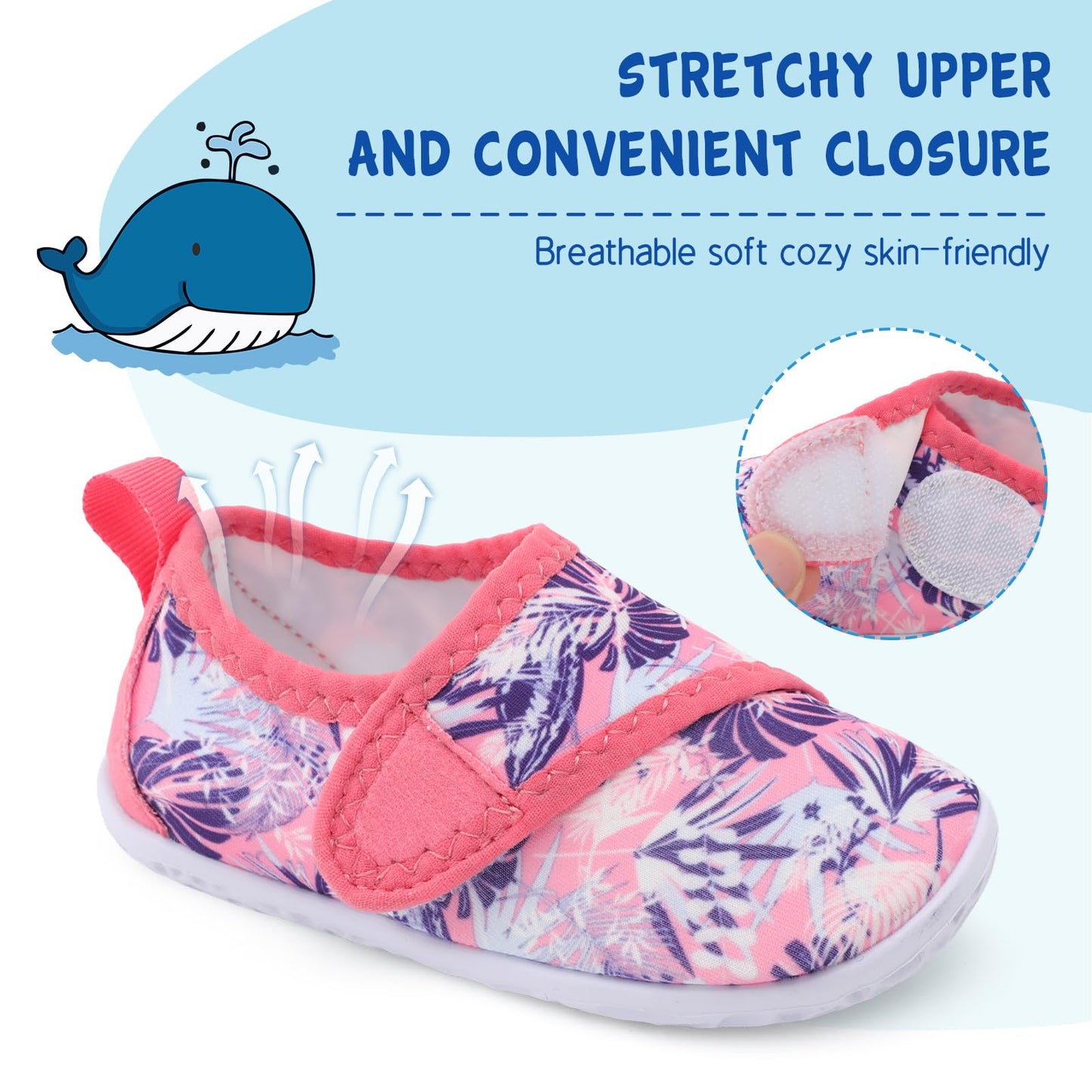 LeIsfIt Kids Water Shoes Toddler Girls Boys Swim Shoes Outdoor Quick-Dry Breathable Aqua Socks for Beach Pool Surf, Pink Pattern, 12 Little Kid