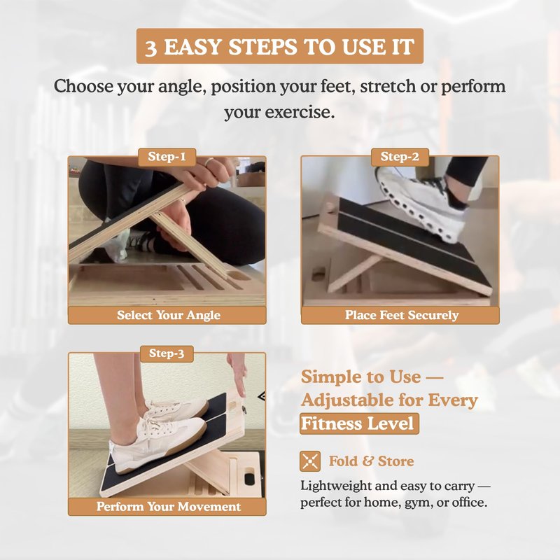 Slant Board for Calf Strecthing, Adjustable Incline Board for Knee and Ankle Heel, Portable Wooden, Calf Stretcher for Physical Therapy Equipment