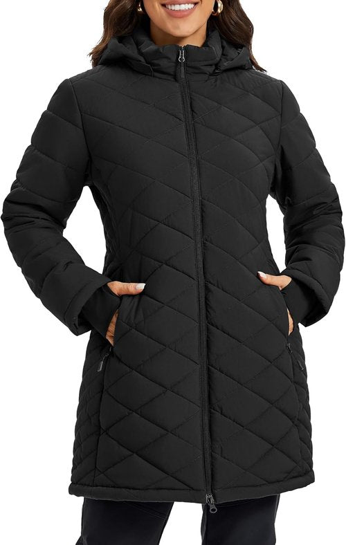 MAGCOMSEN Women's Lightweight Quilted Puffer Jacket - Warm Waterproof Parka with Hood
