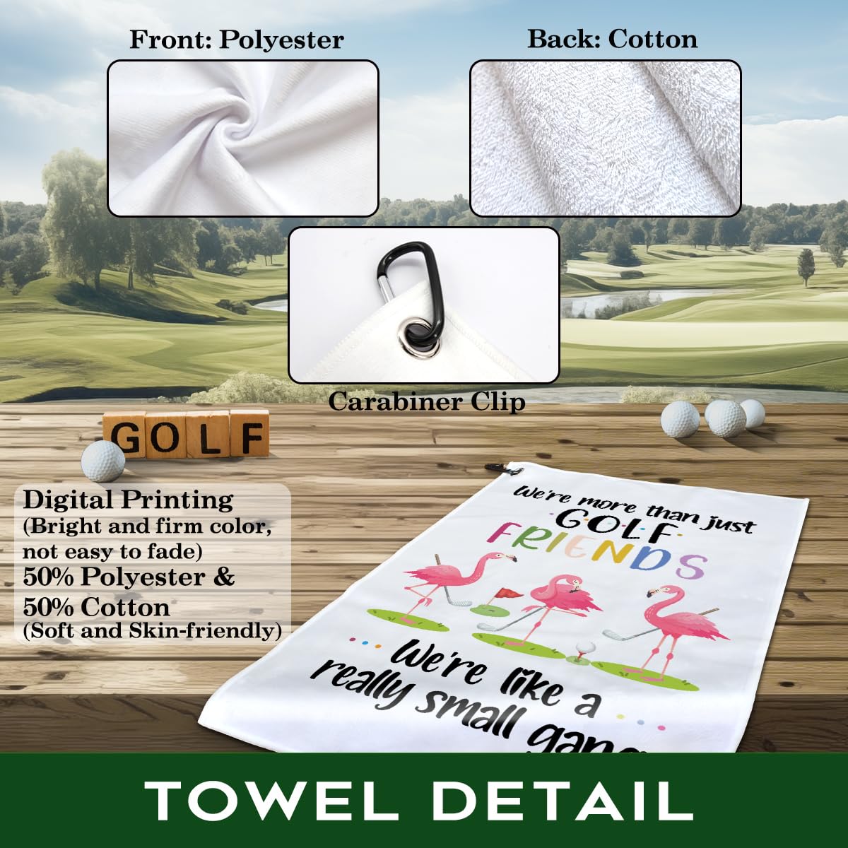 Rofiowa Polyester Cotton Blend Printed Golf Towel, Funny Flamingo Golf Accessory for Men Women, Golf Gift for Fan, Lover Birthday Gift