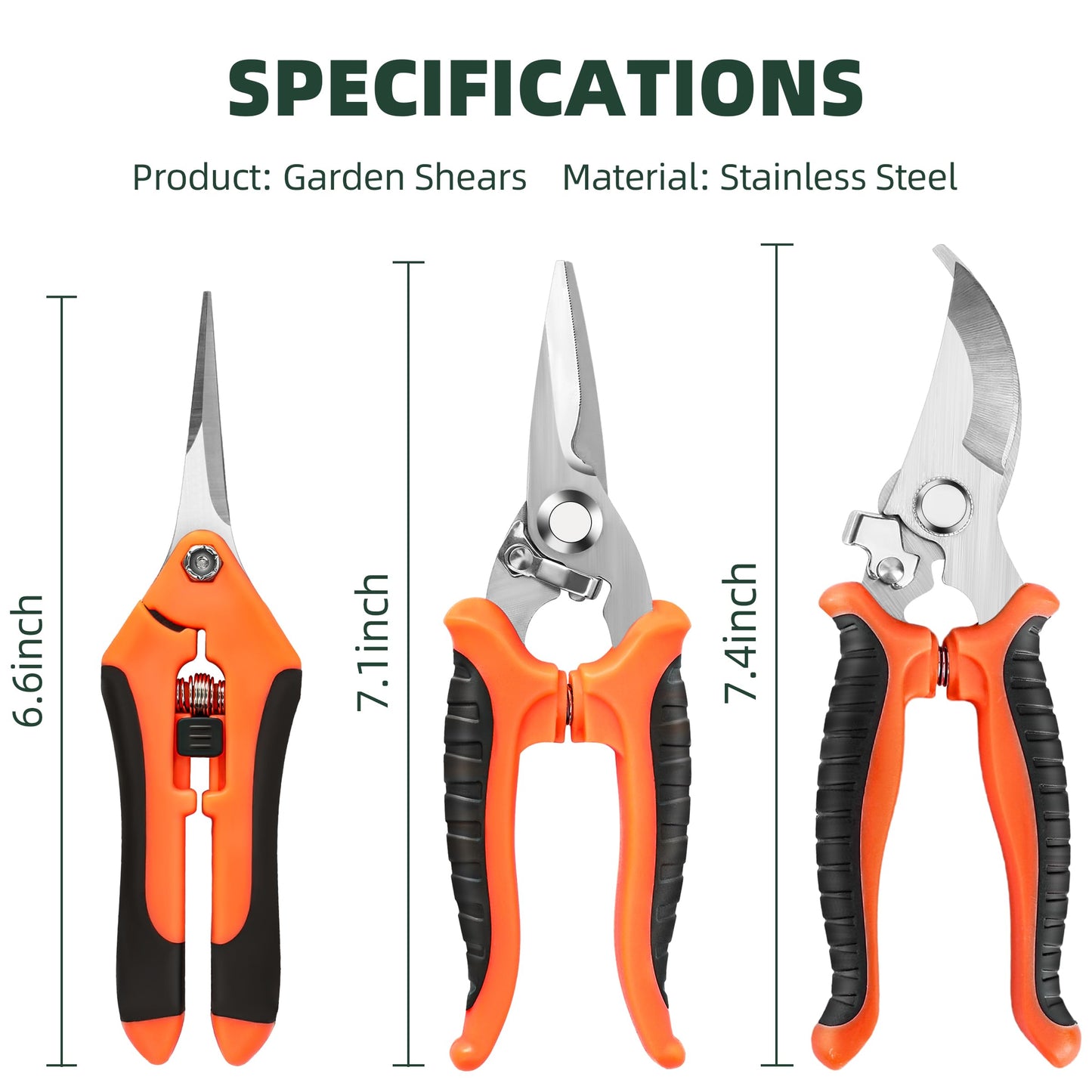 EWPJDK 3 Pack Garden Pruning Shears, Stainless Steel Shears, Gardening Shears, Scissors, Garden Clippers, Pruning Snips, Pruning Shears for Gardening Tools(Orange)