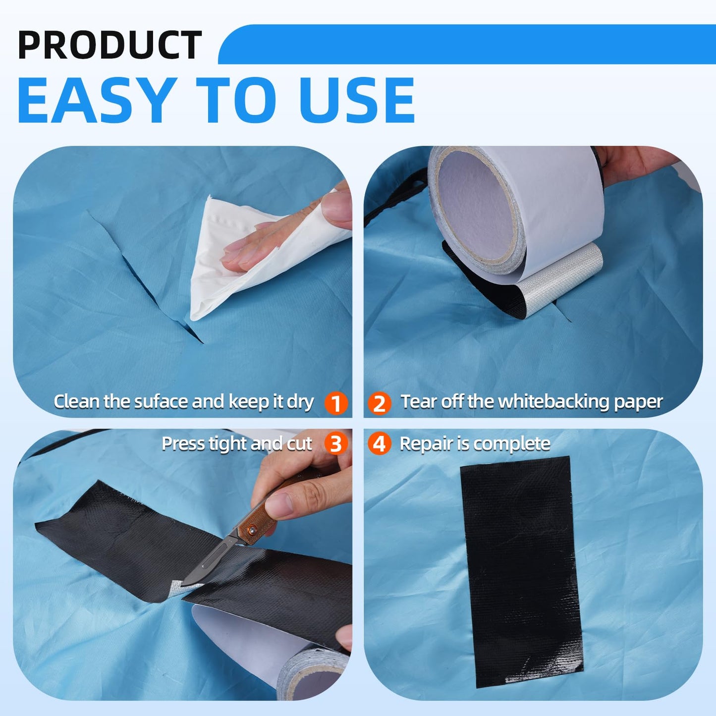 HIFILTURE Heavy Duty Repair Tape for Tarp, Waterproof RV Awning, Outdoor Tarp, Canvas, Boat Covers, Sail, Tear Repair Patch Kit (White)