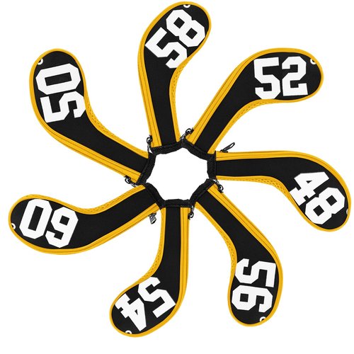 Andux 7Pack Golf Wedge Irons Club Head Covers Degree NO. on Both Sides Long Neck with Zipper Black/Yellow
