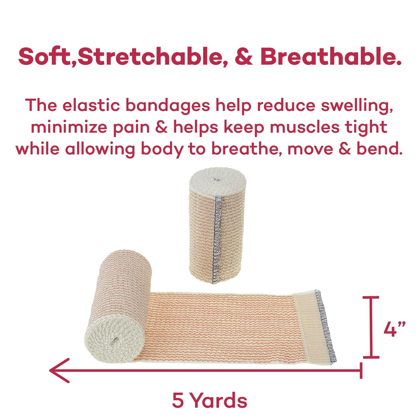 Dealmed 4" Elastic Bandage Wrap with Self-Closure – 10 Elastic Bandages, 5 Yards Stretched Compression Bandage Wrap, Wound Care Product for First Aid Kit and Medical Facilities