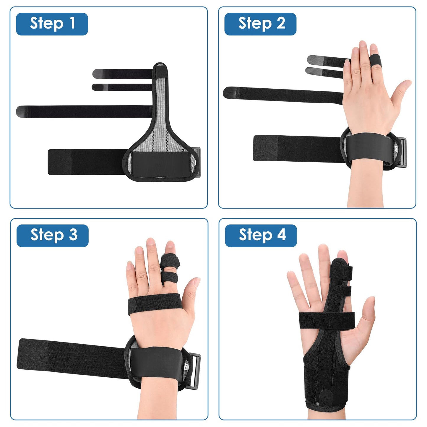 PKSTONE Full Trigger Finger Splint - Hand and Wrist Brace Support for Sprains, Pain Relief, Arthritis, Tendonitis, Fractured Finger - Adjustable Locking Straightener