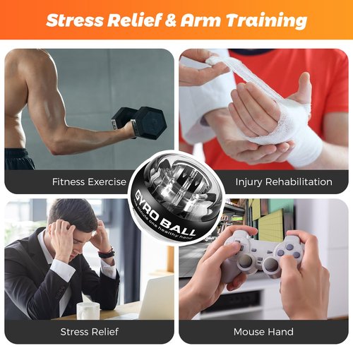 BeSokar Gyroball Loop Black Case Wrist Trainer Ball Auto Start 5 Level Resistance/Light Control Gyroscopic Forearm Trainer for Strengthening Arms Fingers Wrist