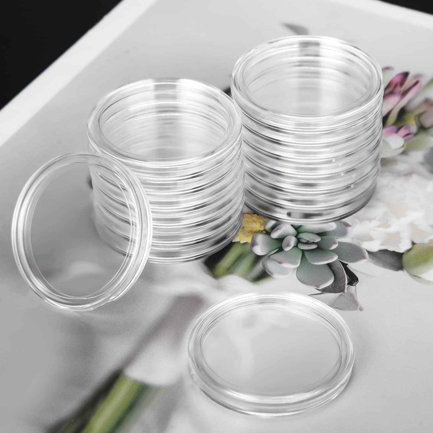 Silver Dollar Coin Case Holder for Collectors 40.6mm Silver Bar Plastic Round Coin Capsules Covers with Storage Organizer Box for Silver Bar Coin Collection Supplies (300)