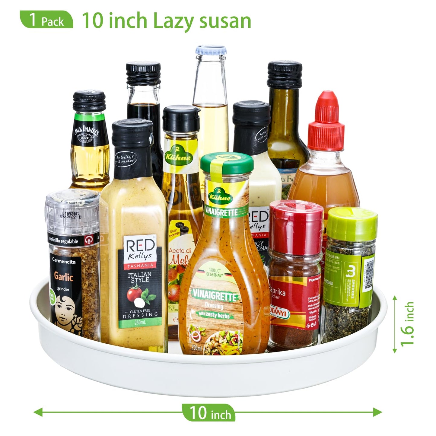 Amolliar Lazy Susan Organizer, 10" Metal Rotating Turntable for Kitchen, Fridge, Cabinet, Countertop, Pantry Storage Organizer, Tray for Household Purpose, Under Sink Organizer, Spice Rack, White 1PC