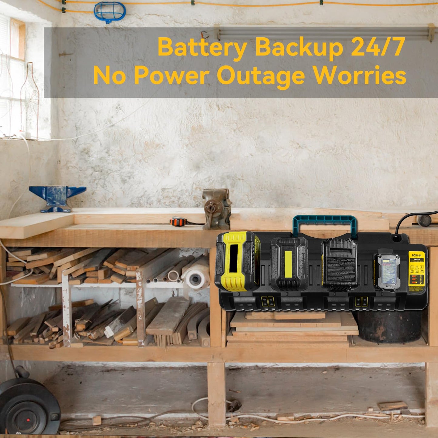 DCB104 4-Port Fast Charger for DeWalt 20V/60V Max Battery, with USB Port Compatible with DeWalt Battery 20V/60V DCB206 DCB208 DCB205 DCB606 DCB609Y DCB612 & Charger DCB104 DCB107 DCB115 DCB118