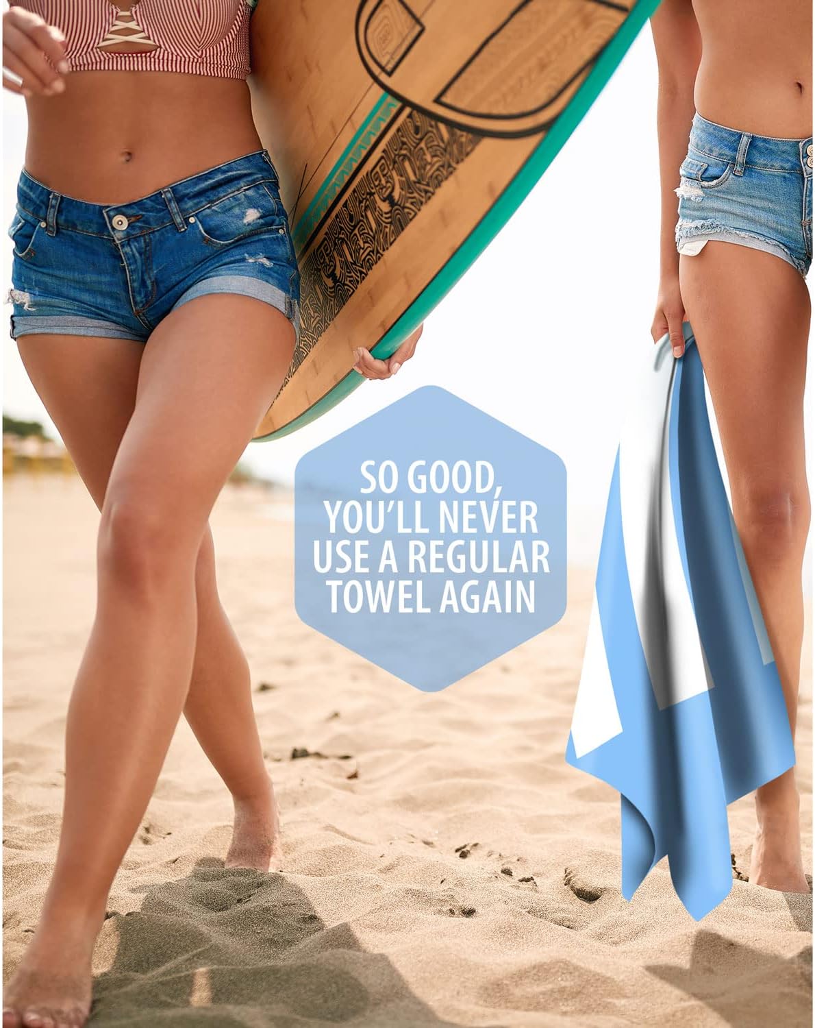 VENTURE 4TH Microfiber Beach Towel - Quick-Dry, Compact, Sand-Free & Lightweight | Sky Blue Stripes, 35x78 Inches