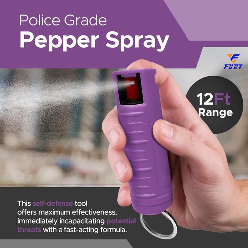 FURY Hardshell Pepper Spray - Max Strength 12Ft Range with UV Dye & Anti-Leak Design | Self-Defense Tool