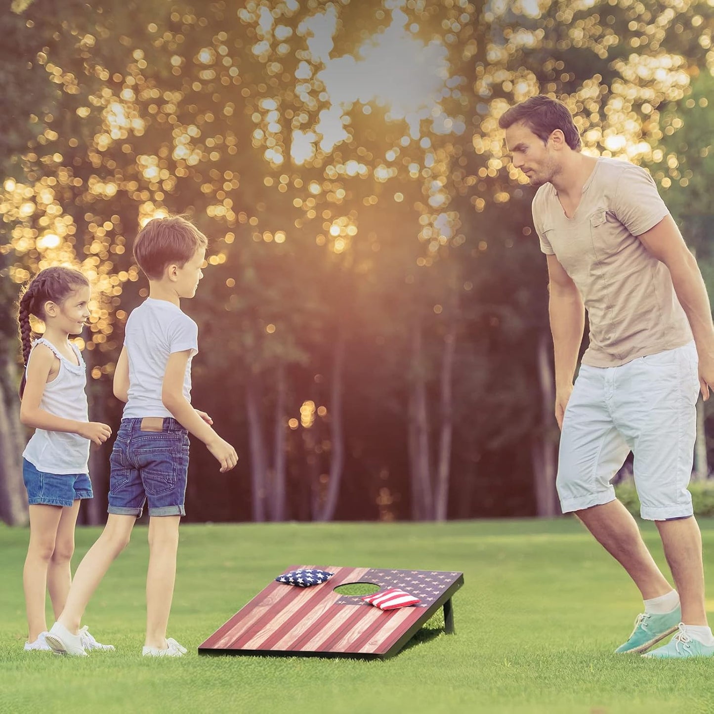 Skiennix Cornhole Set - Regulation Size 4x2 & 3x2 Boards with Carrying Bags & 8 Bean Bags | Outdoor Family Fun