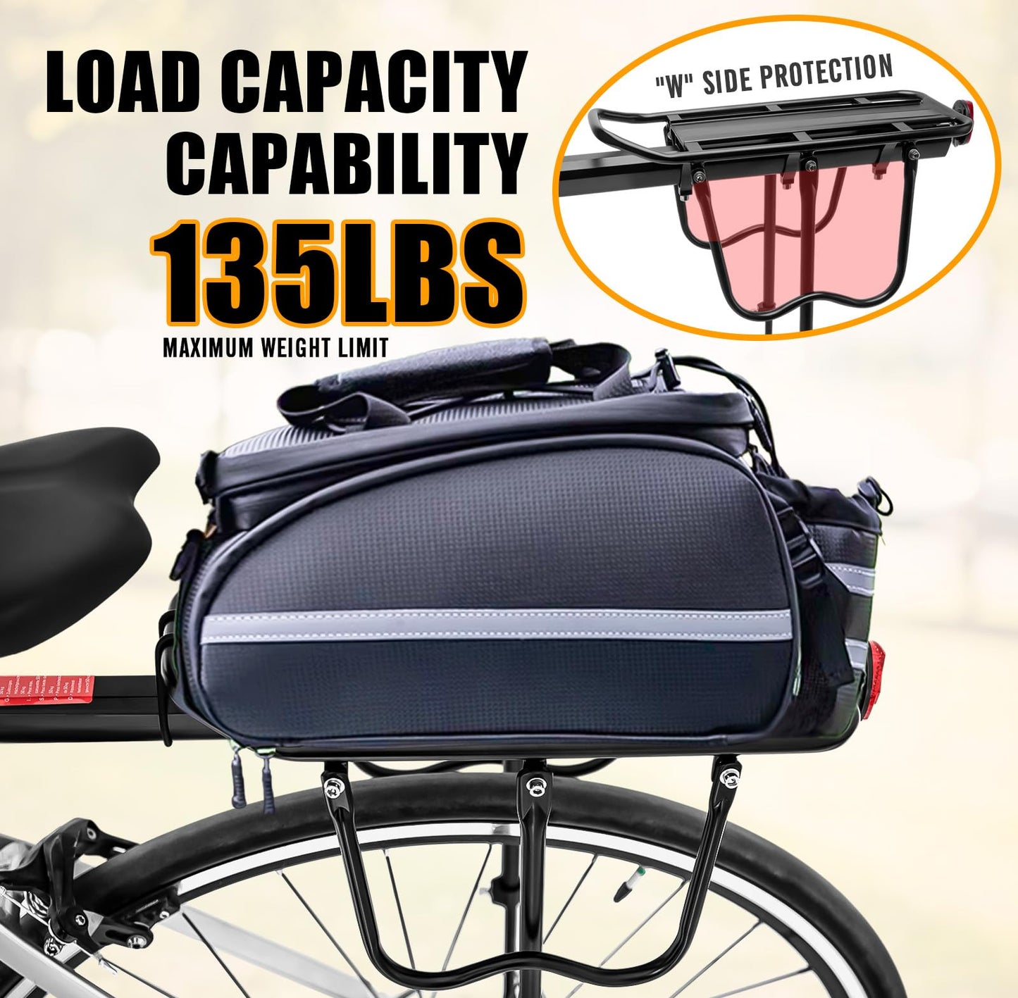 Rear Bike Rack Bike Cargo Rack 110-135Lb Capacity Bike Rear Rack Universal Adjustable Bike Back Rack, Cycling Equipment Stand Footstock with Reflective Logo