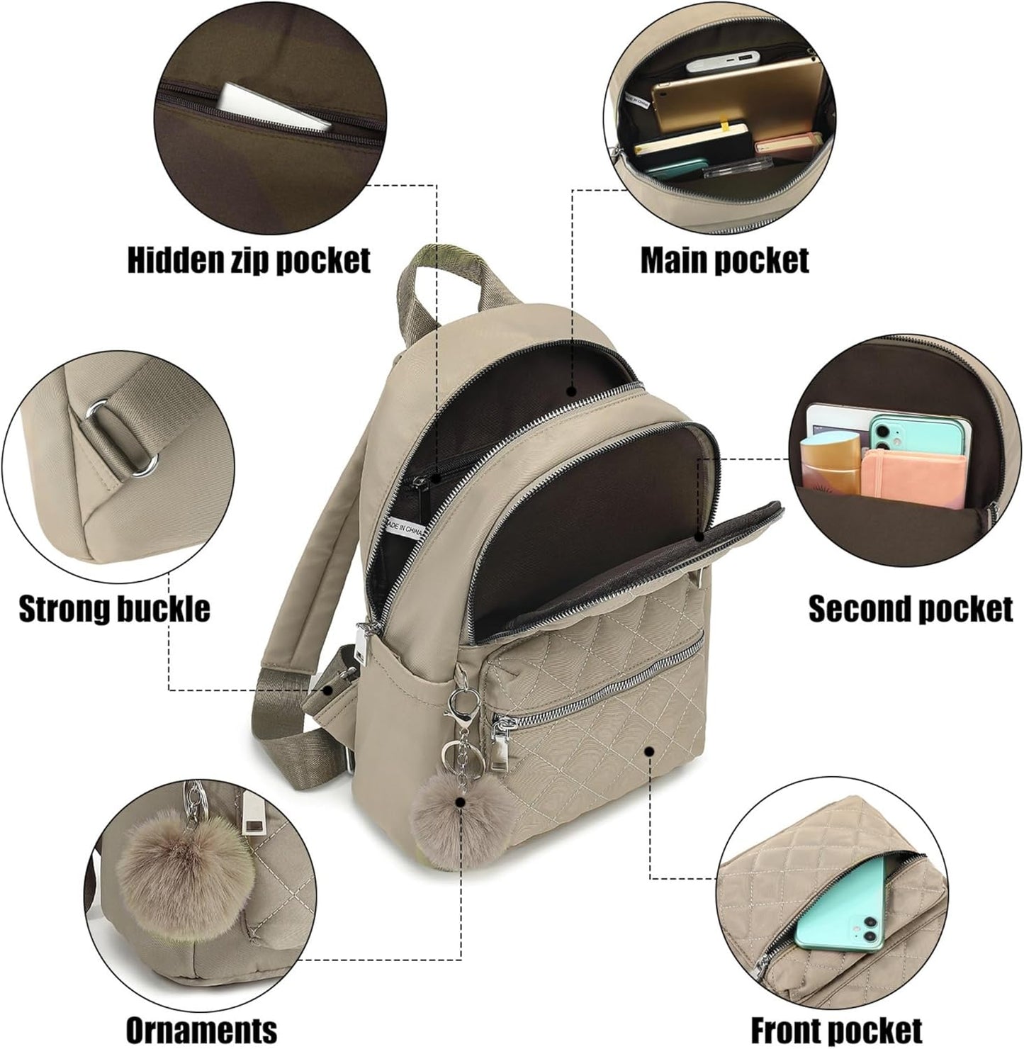 TANTOMI Mini Backpack Purse - Lightweight Travel Bag for Women | Stylish Small Backpack with Pom Pom